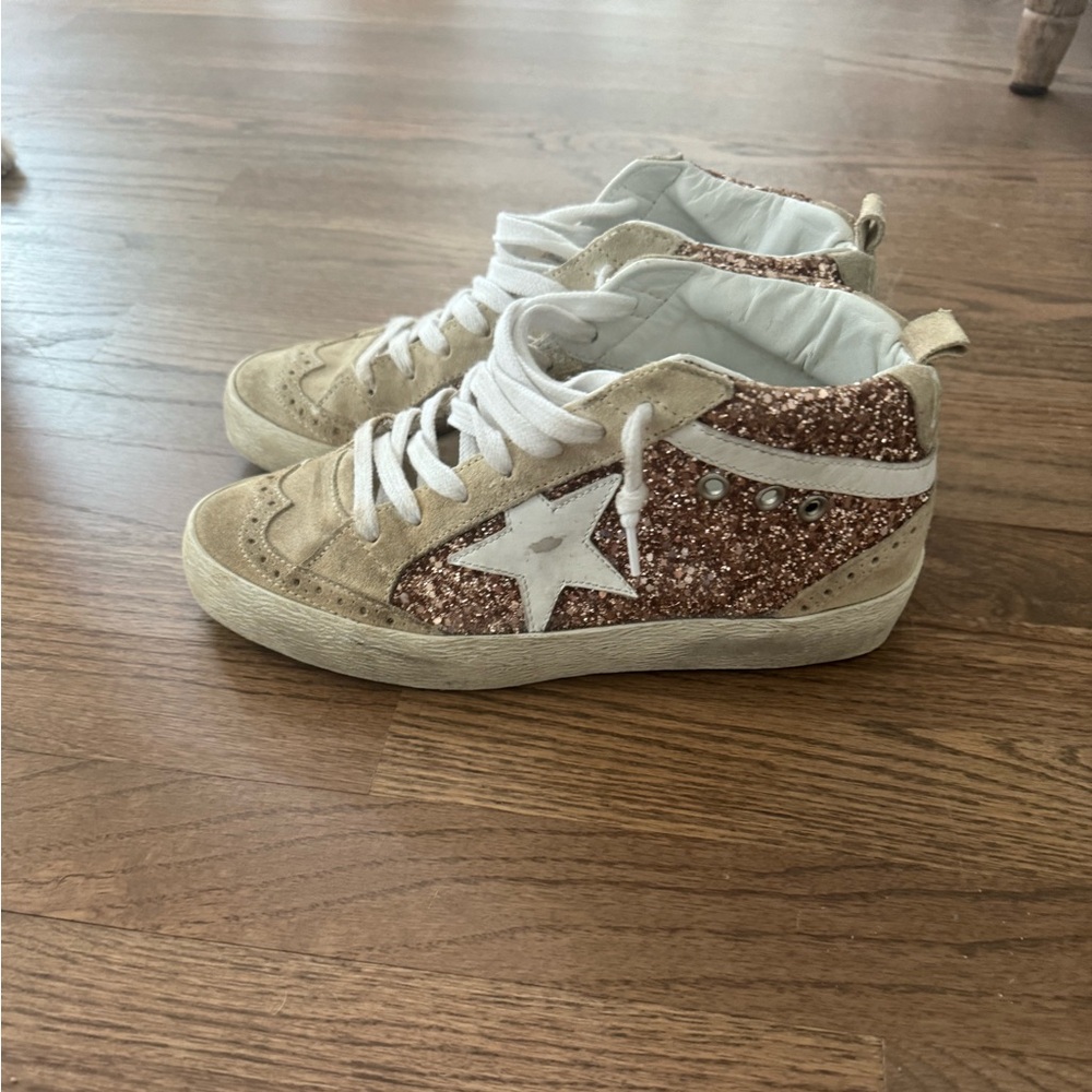 Authentic Golden Goose Gold Glitter High Tops Size 37